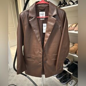 Brown Vegan Leather Blazer - New with tags